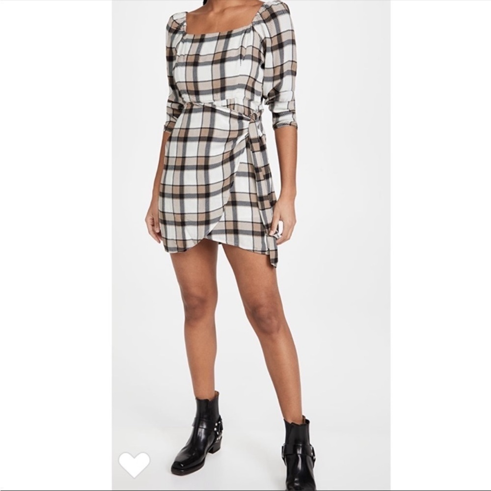 Shopbop | Rahi Plaid Square Neck Puff Sleeve Mini Dress